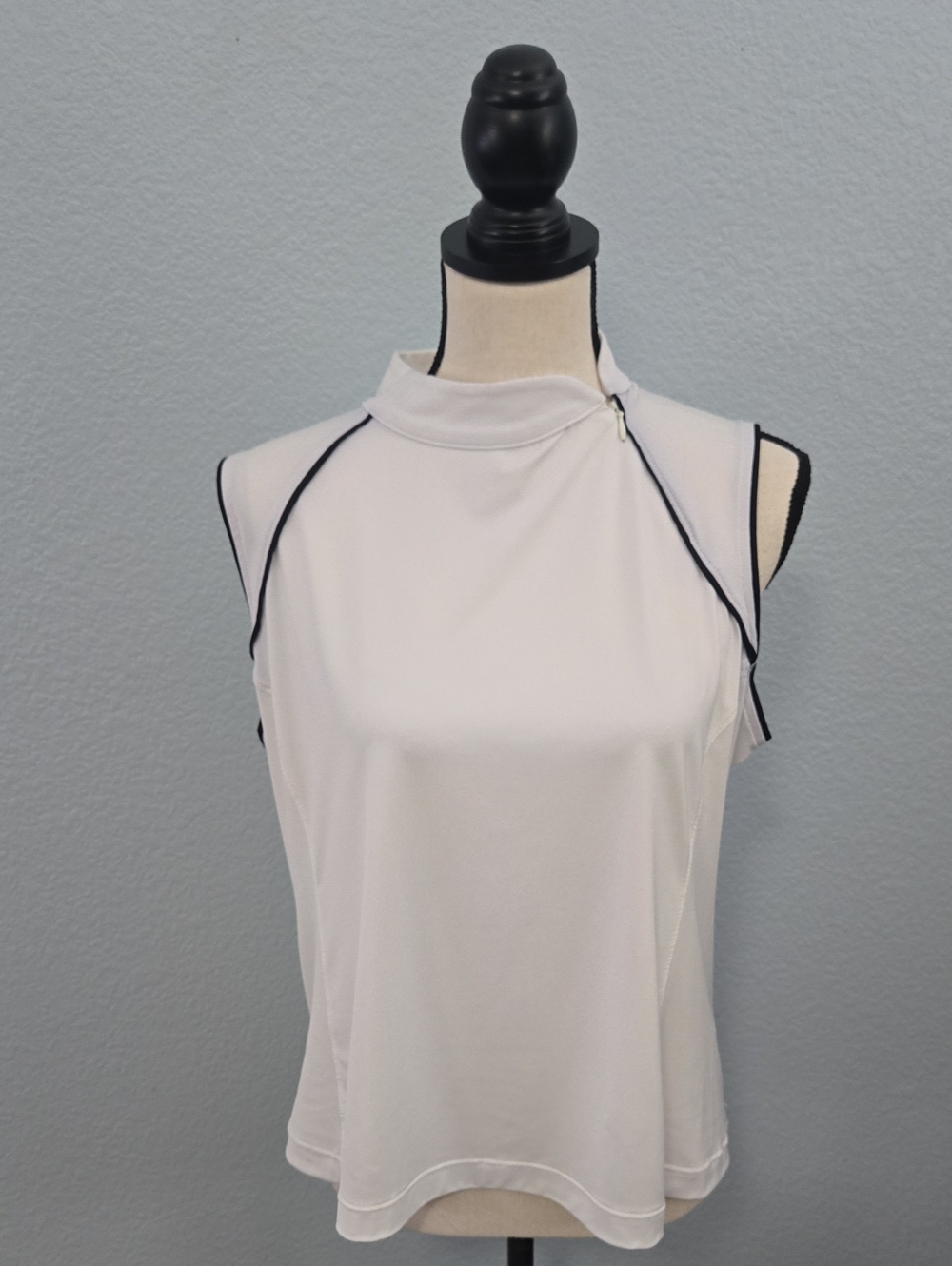 Sport Haley Sleeveless Mock Neck Gold Shirt Asymmetricsl Zipper